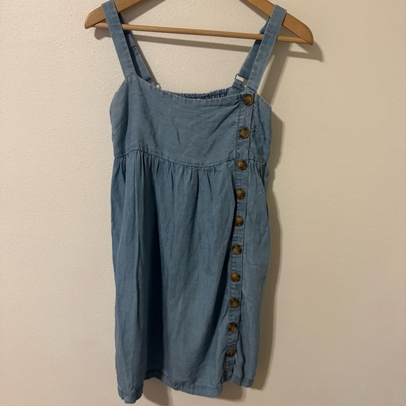 Urban Outfitters Lindsay Button-Up Chambray Mini Dress Blue Smocked Sleeveless-S - Picture 3 of 10